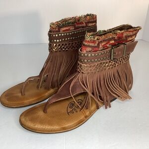 Naughty Monkey Womens Size 6.5 Brown Fringe Buckle Flats Sandals Moccasin‎